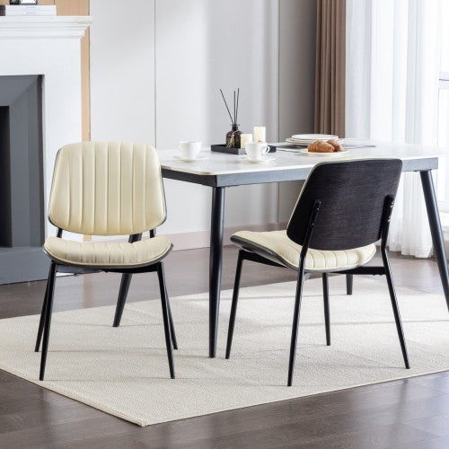 Dining Chairs Set Of 2 Mid Century Modern Retro Faux Leather Chair With Walnut Bentwood Back Upholstered Seat Metal Legs Adjustable Foot For Kitchen Dining Room Chairs
