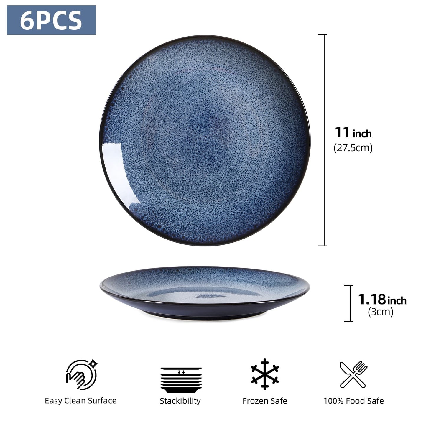 Food Plate Set Of 6 For Cereal, Salad, Pasta, Soup, Dessert, Serving Dishwasher, Microwave And Oven