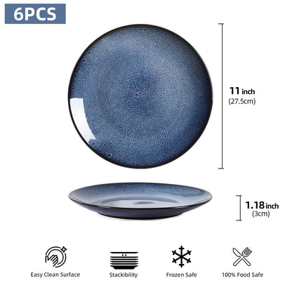 Food Plate Set Of 6 For Cereal, Salad, Pasta, Soup, Dessert, Serving Dishwasher, Microwave And Oven