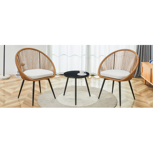 Modern 3 Piece Set17.7 Anti Spill Round Coffee Table   2 Rattan Swivel Chairs  Outdoor Patio Furniture For Tea Time.Suitable For Various Outdoor Venues.3 Piece Set Packaged As A Single Package