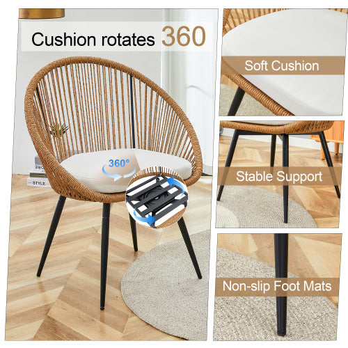 Modern 3 Piece Set17.7 Anti Spill Round Coffee Table   2 Rattan Swivel Chairs  Outdoor Patio Furniture For Tea Time.Suitable For Various Outdoor Venues.3 Piece Set Packaged As A Single Package