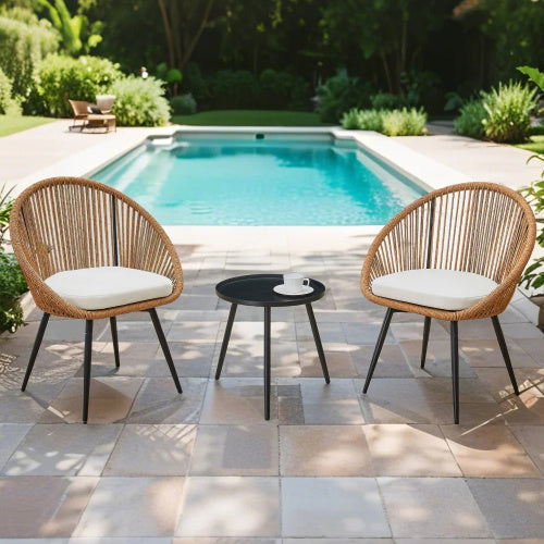 Modern 3 Piece Set17.7 Anti Spill Round Coffee Table   2 Rattan Swivel Chairs  Outdoor Patio Furniture For Tea Time.Suitable For Various Outdoor Venues.3 Piece Set Packaged As A Single Package