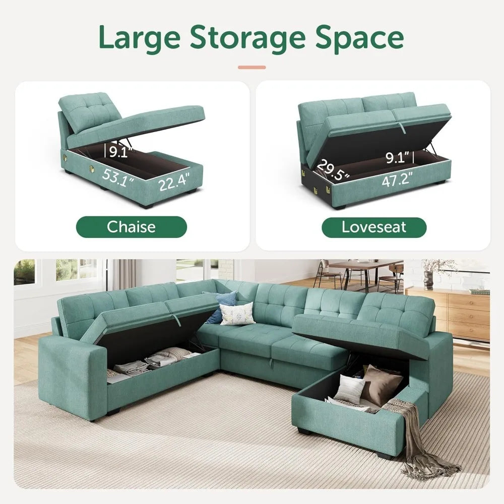 Sectional Sleeper Sofa Bed, Sleeper Couch with Pullout Bed, Sleeper Sectional Couch with Storage Chaise for Living Room