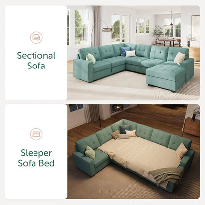 Sectional Sleeper Sofa Bed, Sleeper Couch with Pullout Bed, Sleeper Sectional Couch with Storage Chaise for Living Room