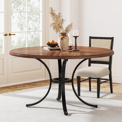 Tribesigns 47" Round Dining Table for 4 People, Farmhouse Kitchen Table with Wooden Texture Surface & Pedestal Base, Round Table