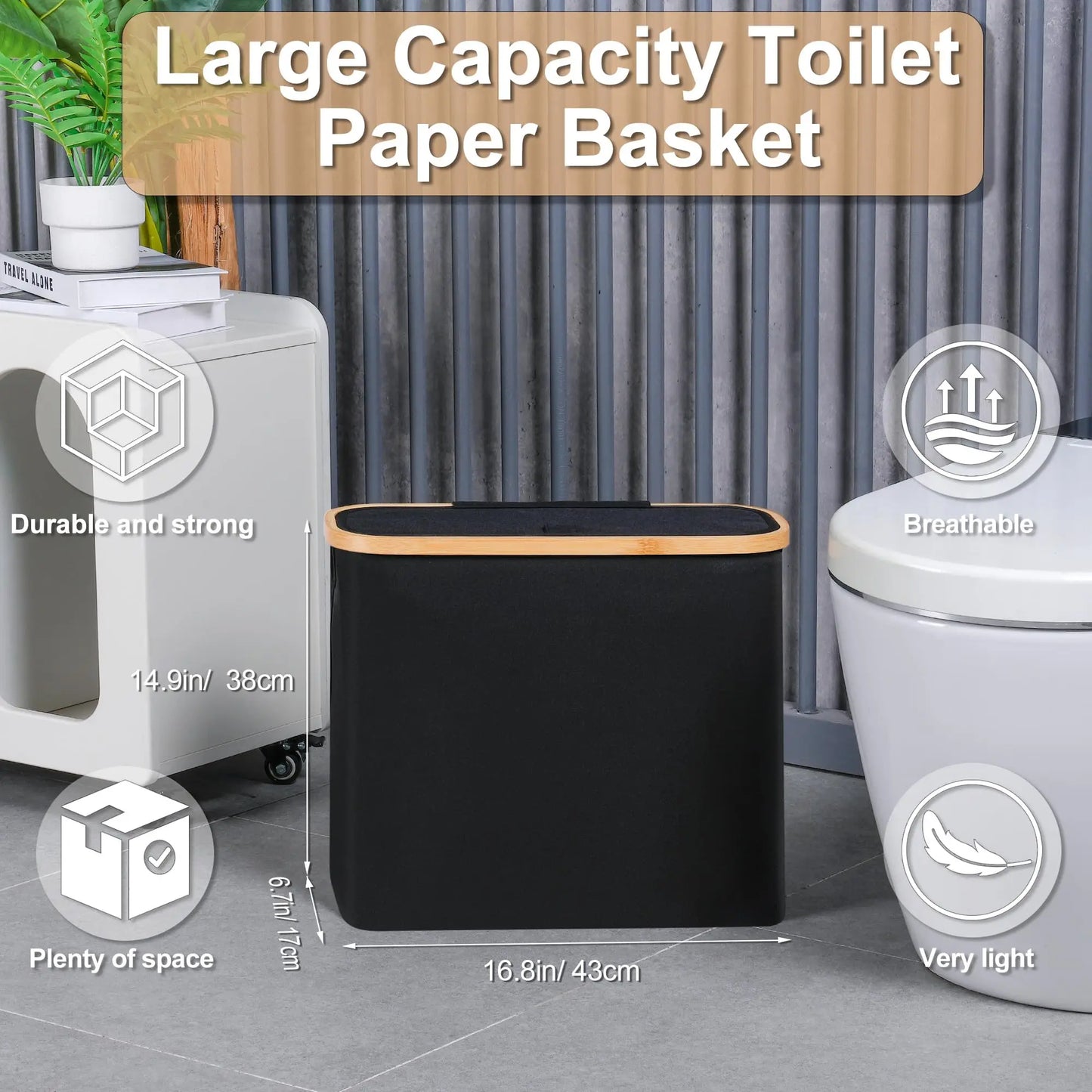 Toilet Paper Basket 28L Toilet Paper Storage with Lid for Bathroom Free Standing Holder Organizer Holds Up to 9-12 Rolls