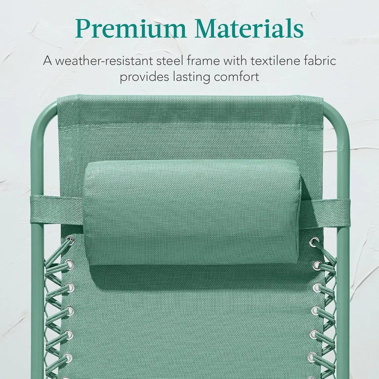 Adjustable Premium Color Zero Gravity Chair, Monochromatic Folding Patio Recliner w/Side Tray, Headrest - Seafoam
