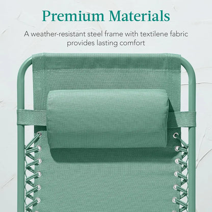 Adjustable Premium Color Zero Gravity Chair, Monochromatic Folding Patio Recliner w/Side Tray, Headrest - Seafoam