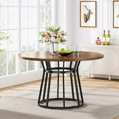 Tribesigns 47" Round Dining Table for 4 People, Farmhouse Kitchen Table with Wooden Texture Surface & Pedestal Base, Round Table