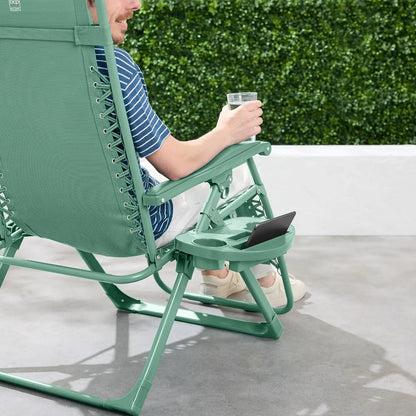 Adjustable Premium Color Zero Gravity Chair, Monochromatic Folding Patio Recliner w/Side Tray, Headrest - Seafoam