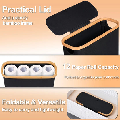 Toilet Paper Basket 28L Toilet Paper Storage with Lid for Bathroom Free Standing Holder Organizer Holds Up to 9-12 Rolls