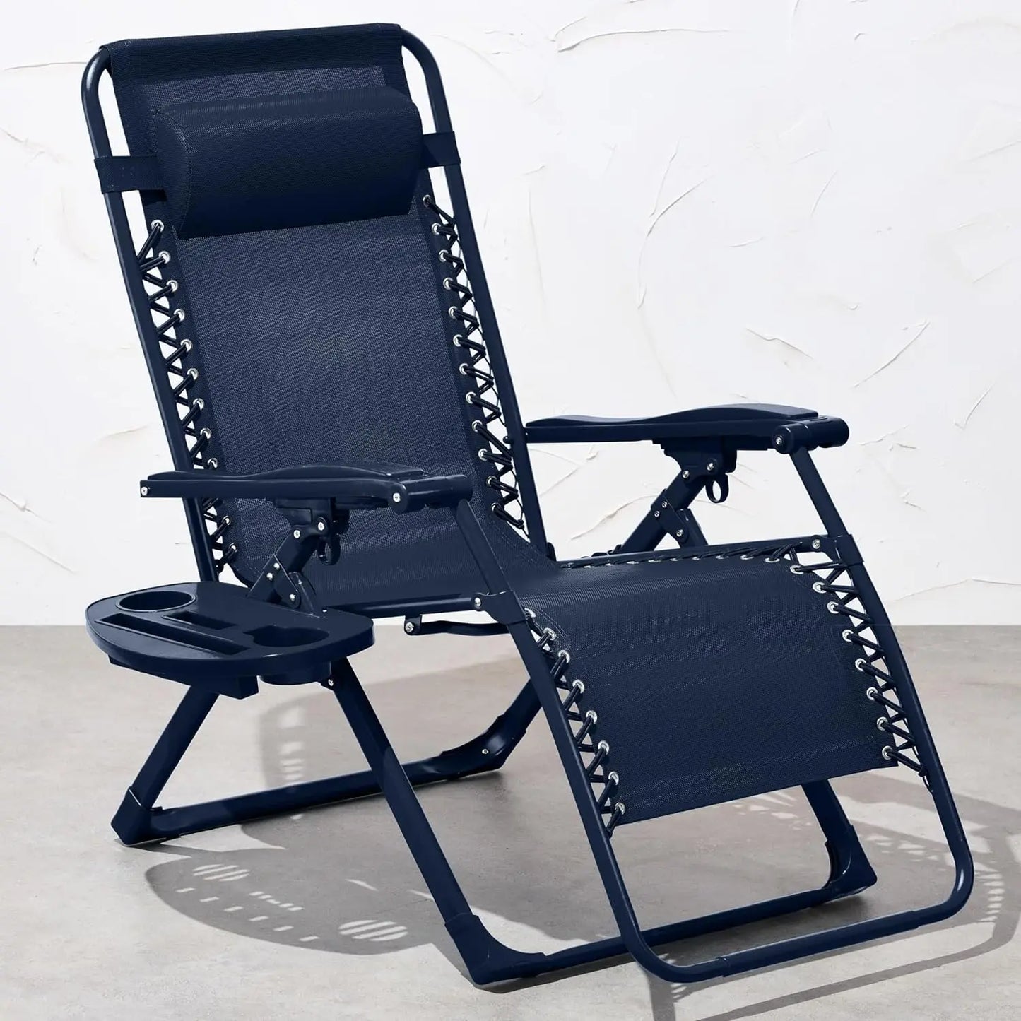 Adjustable Premium Color Zero Gravity Chair, Monochromatic Folding Patio Recliner w/Side Tray, Headrest - Seafoam