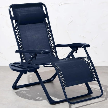 Adjustable Premium Color Zero Gravity Chair, Monochromatic Folding Patio Recliner w/Side Tray, Headrest - Seafoam