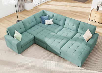 Sectional Sleeper Sofa Bed, Sleeper Couch with Pullout Bed, Sleeper Sectional Couch with Storage Chaise for Living Room
