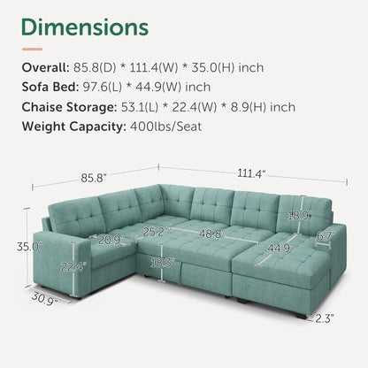 Sectional Sleeper Sofa Bed, Sleeper Couch with Pullout Bed, Sleeper Sectional Couch with Storage Chaise for Living Room