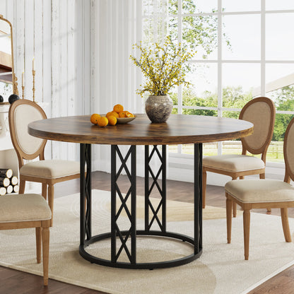 Tribesigns 47" Round Dining Table for 4 People, Farmhouse Kitchen Table with Wooden Texture Surface & Pedestal Base, Round Table