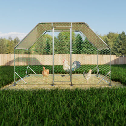 9.94 Ft. X 6.46 Ft. X 6.36 Ft. Metal Large Chicken Coop Walk-in Poultry Cage Run Flat Shaped With Waterproof Cover